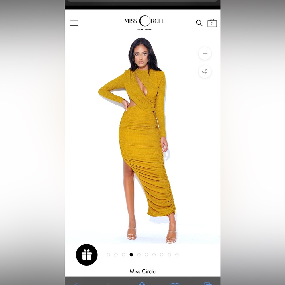 Miss circle Payson Gold Long Sleeve Metallic Jersey Cutout Dress
